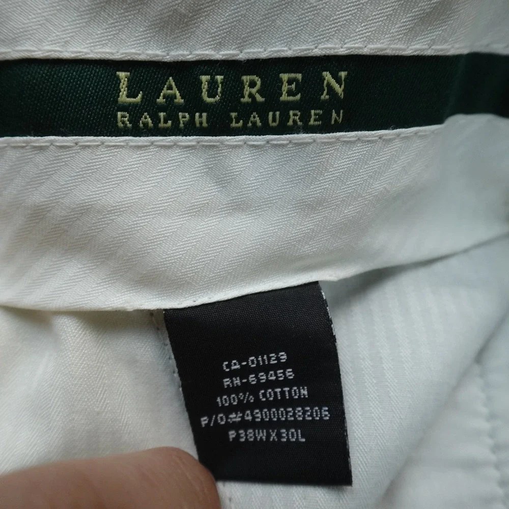 Ralph Lauren Pants Mens 38X30 Gray Chino Trouser Pleated Cuffed Dress Slacks